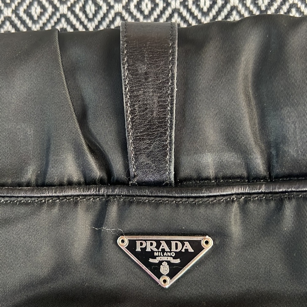 Rare Vintage PRADA Nylon Tessuto Leather Shoulder Hand Bag Purse Black GUC - Picture 4 of 15